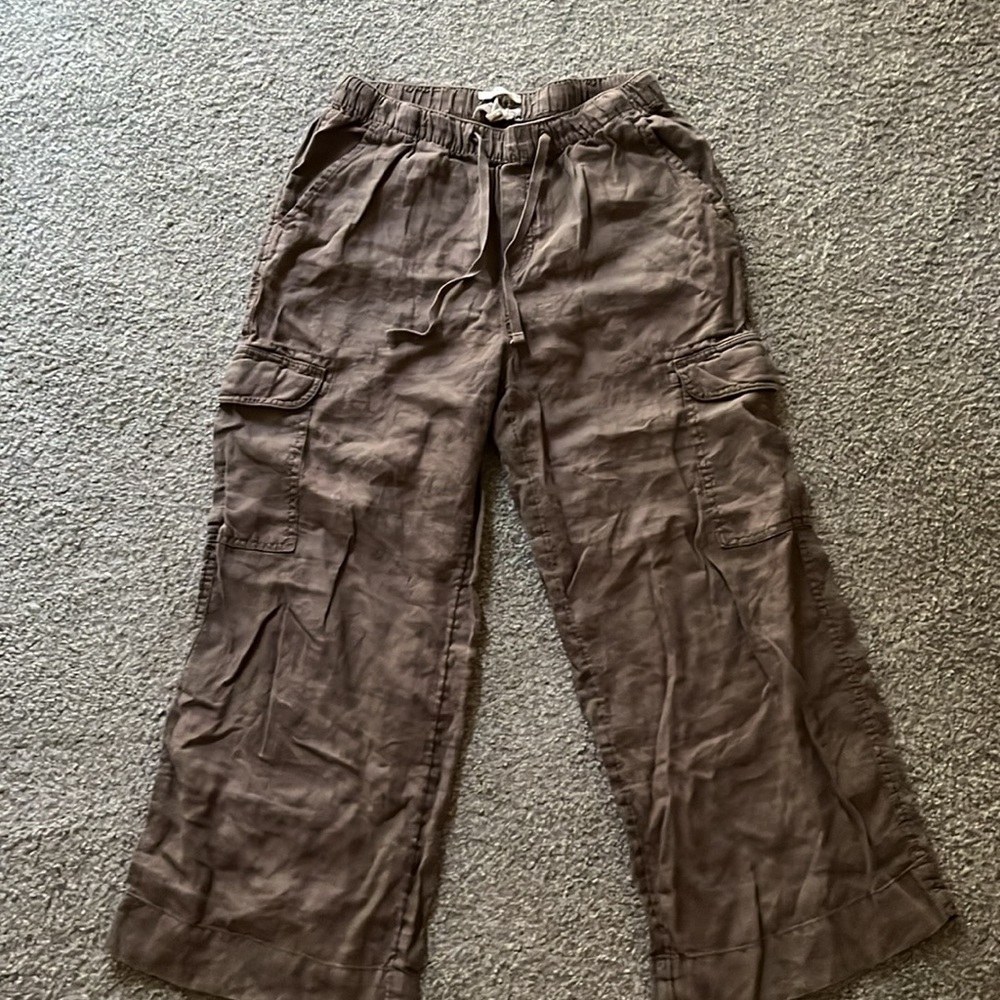 brown linen cargo pants